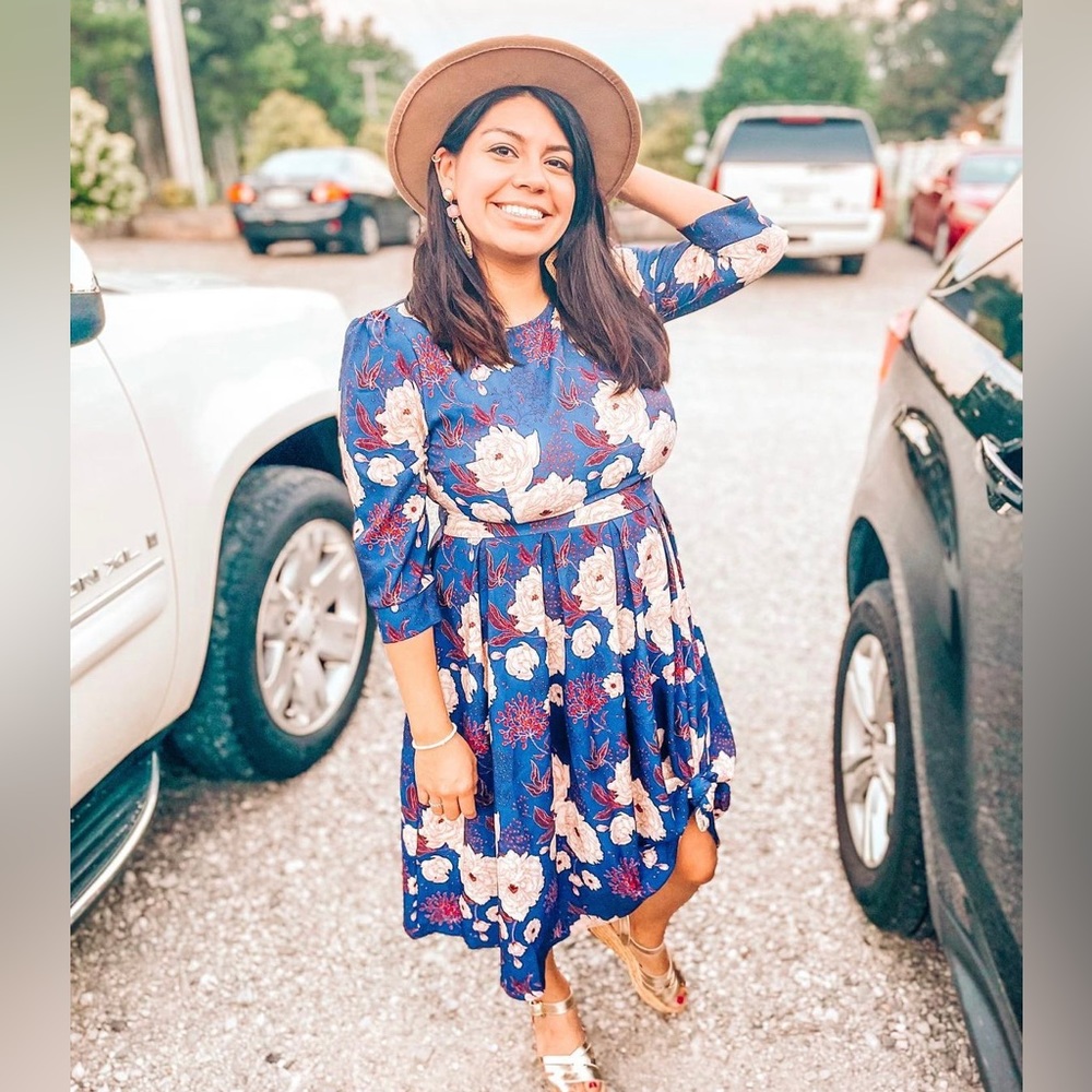 Simple Flavor Women's Floral Evening Flare Vintage Midi Dress 3/4 Sleeve